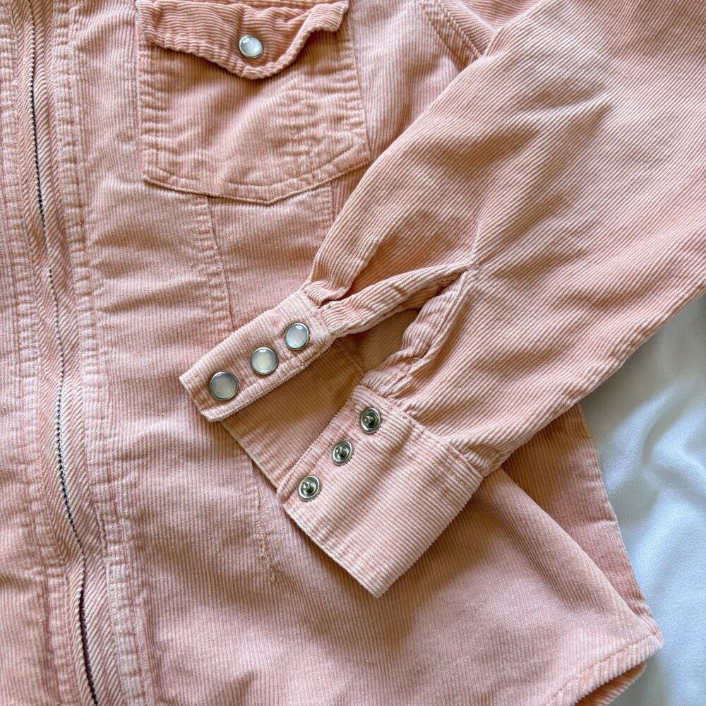 VTG 1980s Jean Jacket Women Small Corduroy Collar Barn Coat Coral Orange Y2K 90s - Picture 2 of 8